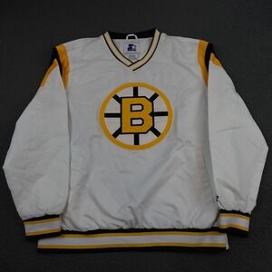 Boston Bruins Jacket Mens 2XL White NHL Hockey Starter Pullover V Neck
